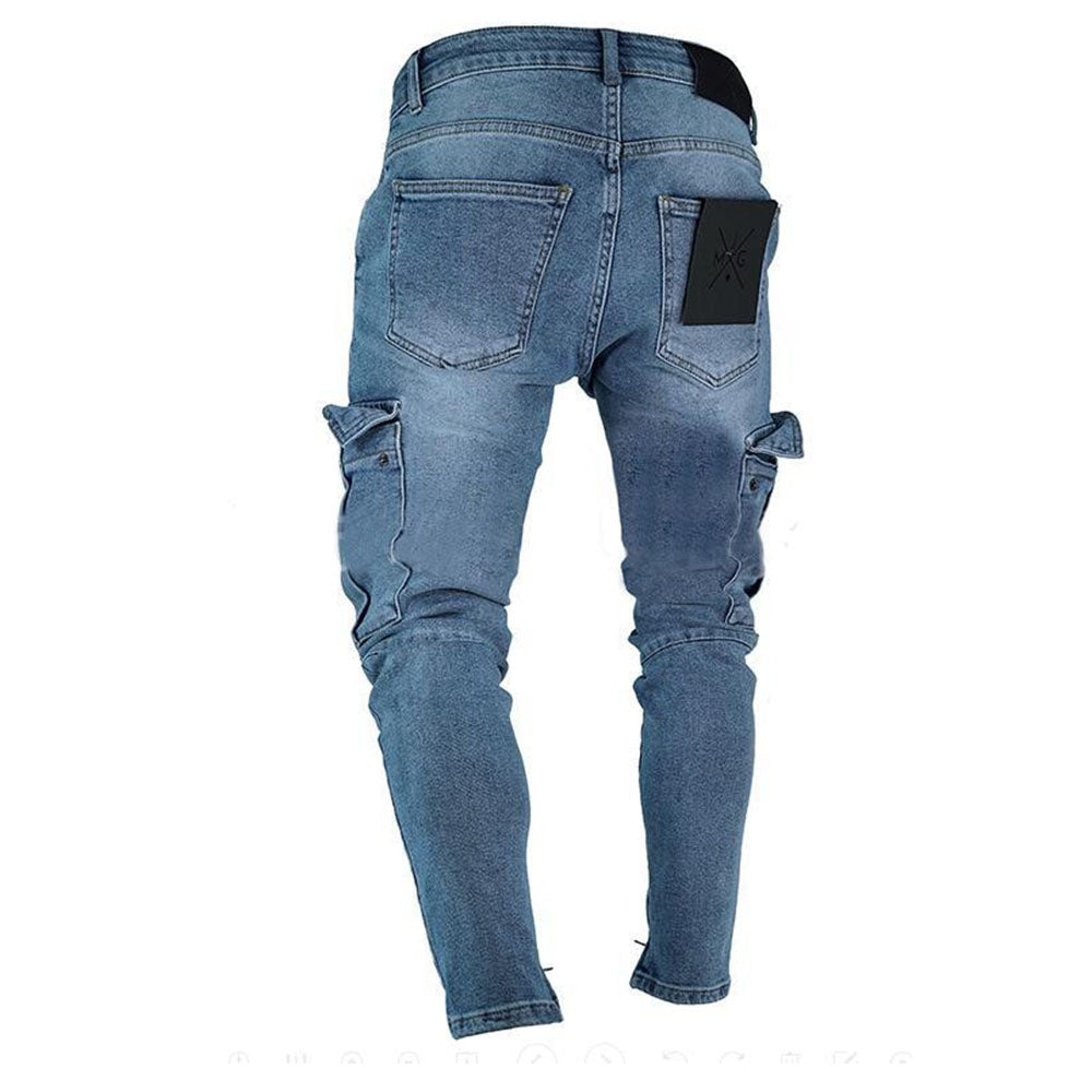 Solide Tasche Bleistift-Hosen Lässige Taille Jeanshosen