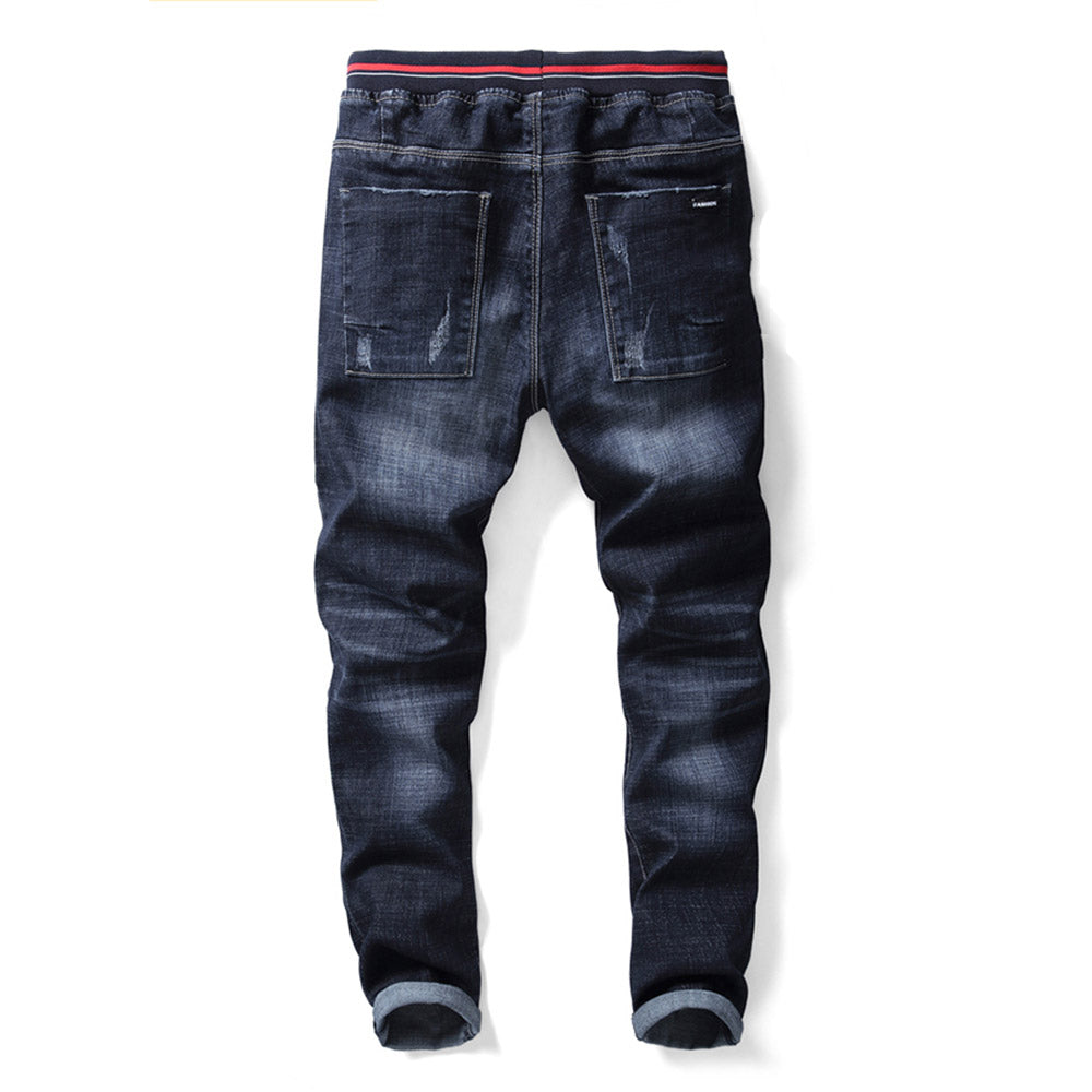 Color Block Worn Mid Waist Men's Jeans