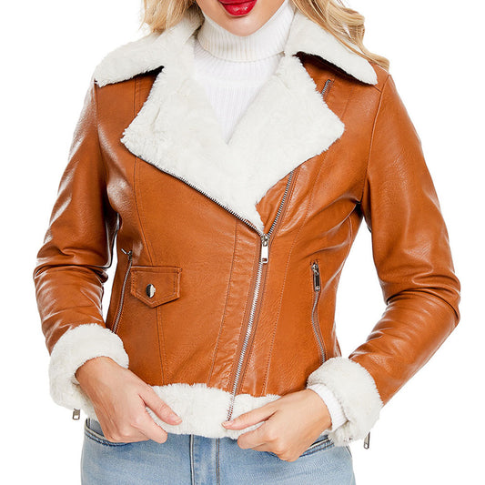 Standard Zipper Slim Winter Women's PU Jacket