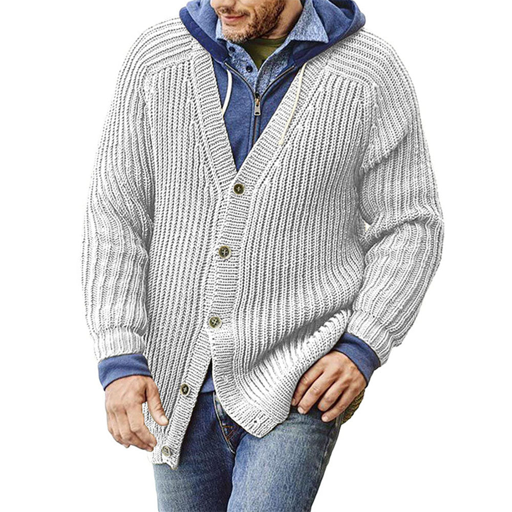 Plain Standard V-Neck Single-Breasted Men's Sweater