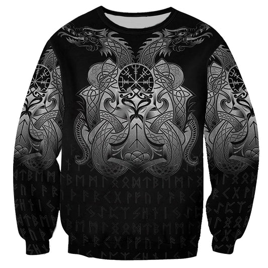 Viking Vegvisir Mjolnir And Dragon Norse 3D All Over Printed Men's Hoodies