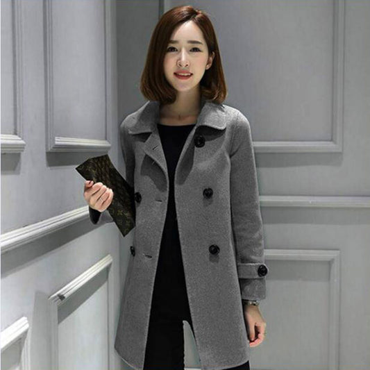 Regular Button A Line Double-Breasted Lapel Women's Overcoat