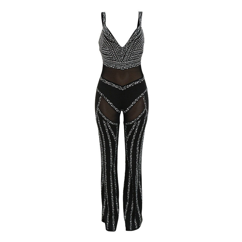 See-Through Full Length Western Mid Waist Women's Jumpsuit