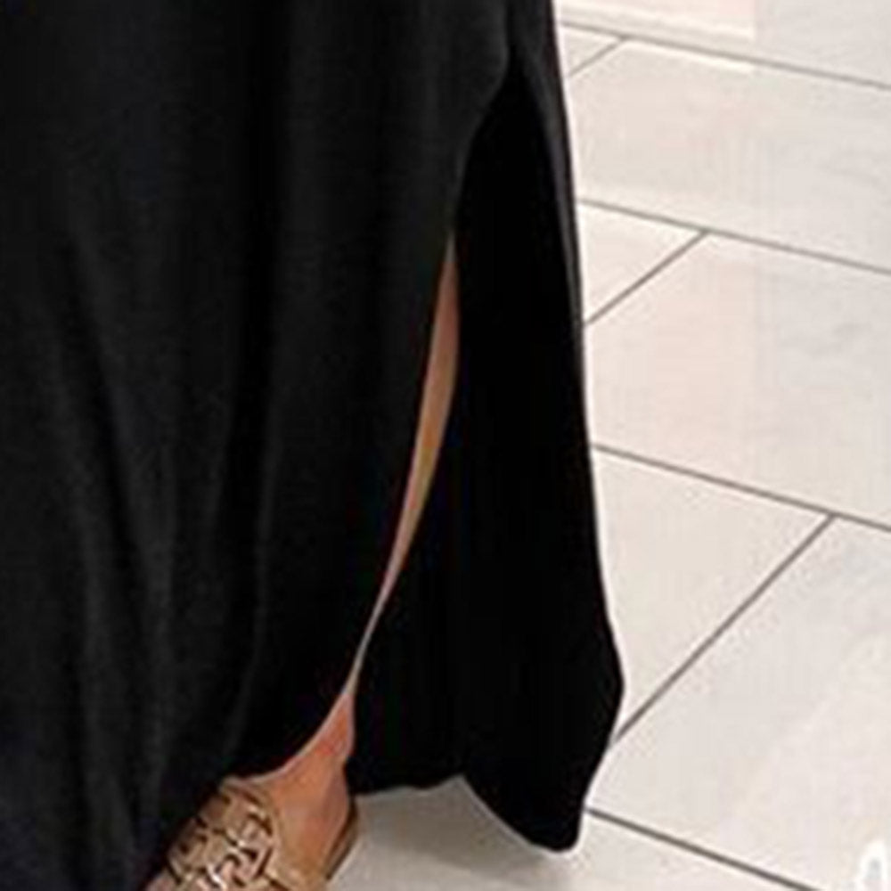 Split Floor-Length V-Neck Short Sleeve A-Line Women's Dress