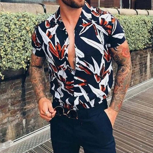 Print Floral European Lapel Loose Men's Shirt