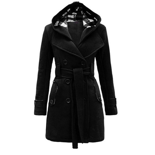 Double-Breasted Regular Slim Belt Mid-Length Women's Overcoat