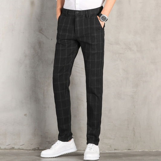 Zipper Straight Plaid Mid Waist Men's Casual Pants