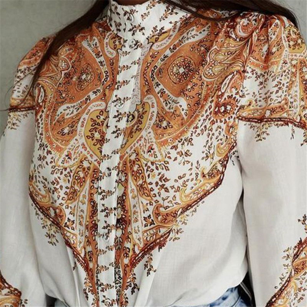 Print Floral Mid-Length Women's Blouse