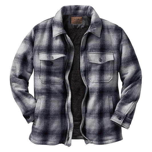 Pocket Lapel Plaid Loose Men's Jacket