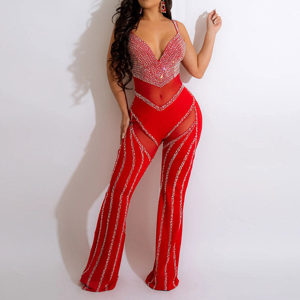 See-Through Full Length Western Mid Waist Women's Jumpsuit