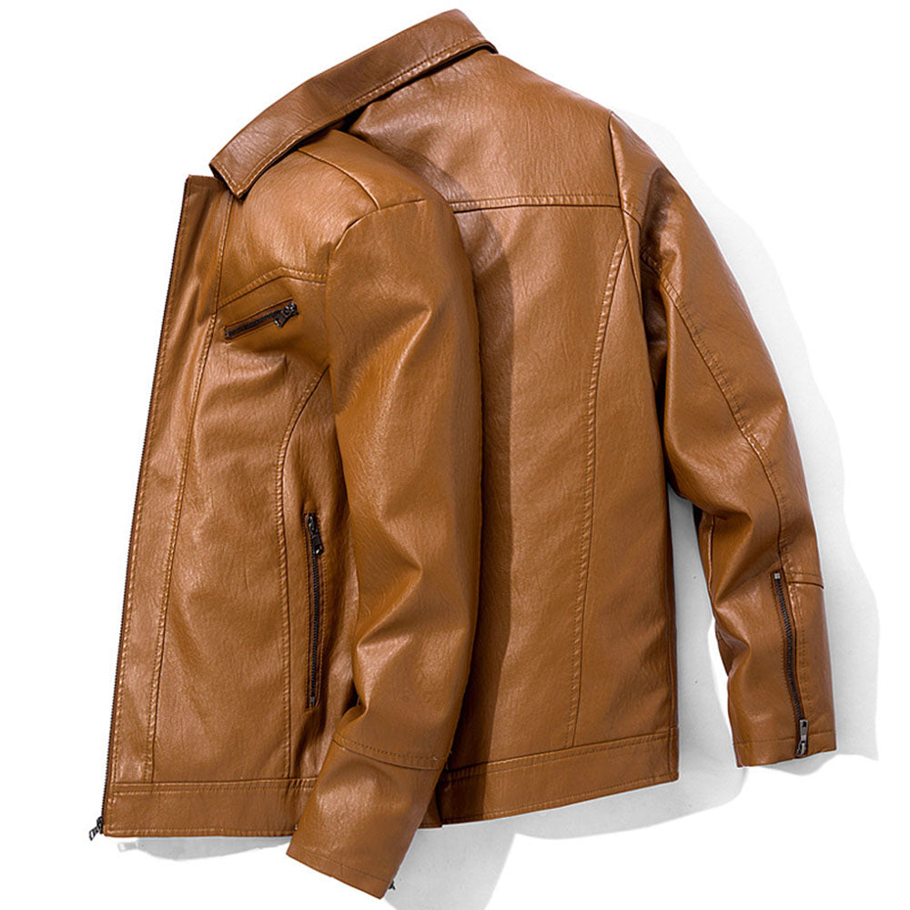 Lapel Standard Plain Zipper Men's Leather Jacket