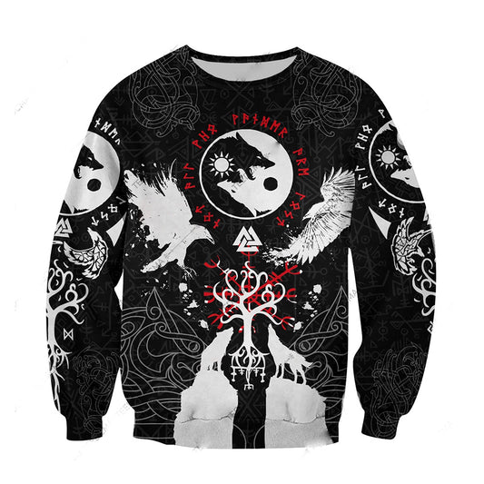 Vikings Wolf Tattoo 3D All Over Printed Men's Hoodies