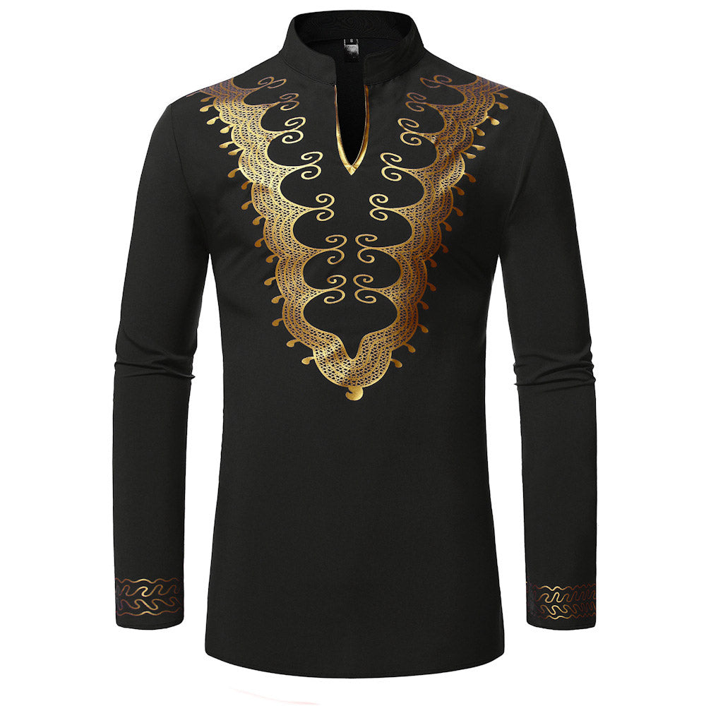 Dashiki Shirts - Print Ethnic Stand Collar Slim Men's Shirt