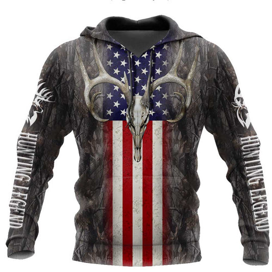 Hunting Legend Deer And US Flag All Over Print Hoodies