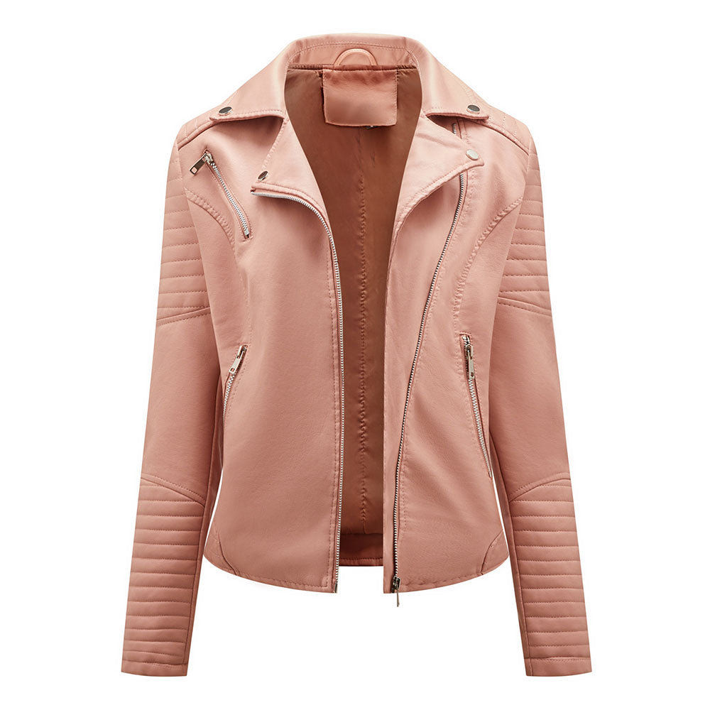 Standard Zipper Slim Fall Women's PU Jacket