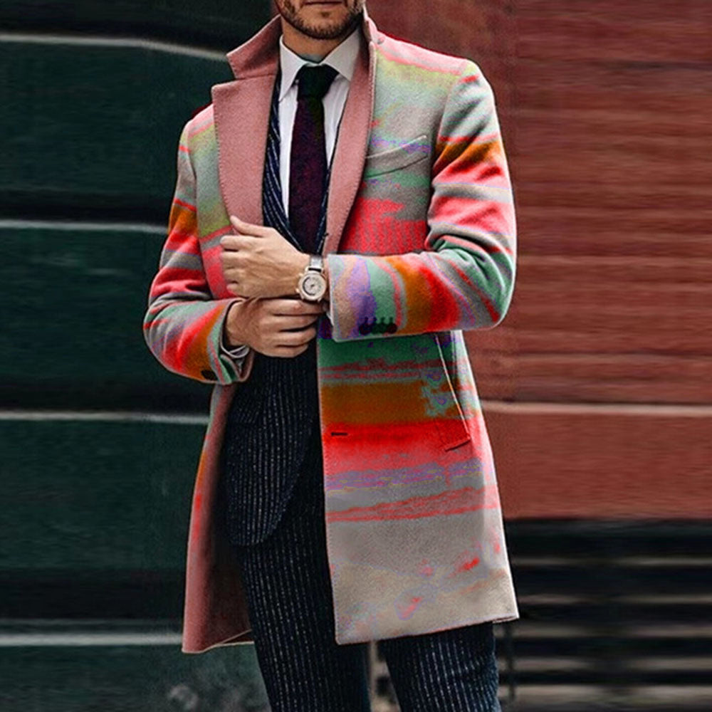 Color Block Mid-Length Pocket Casual Men's Coat