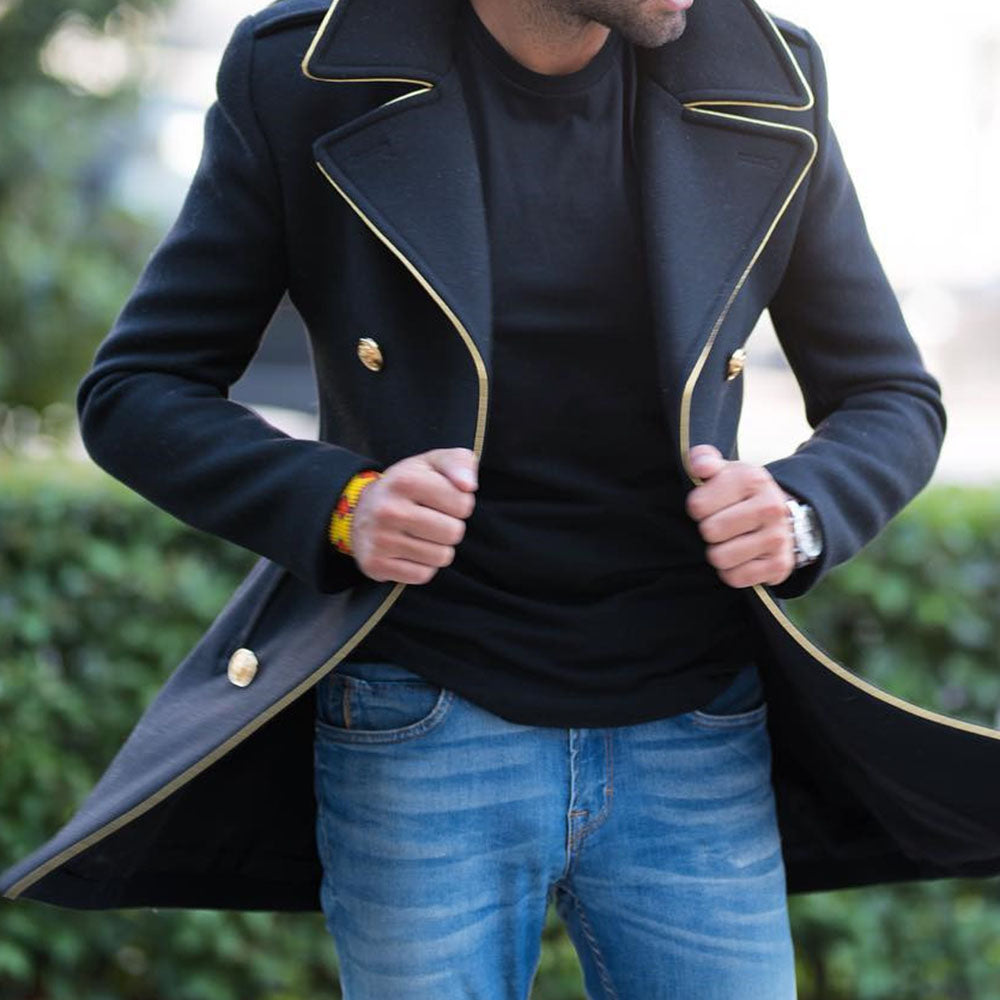 Button Mid-Length Color Block Winter Men's Coat