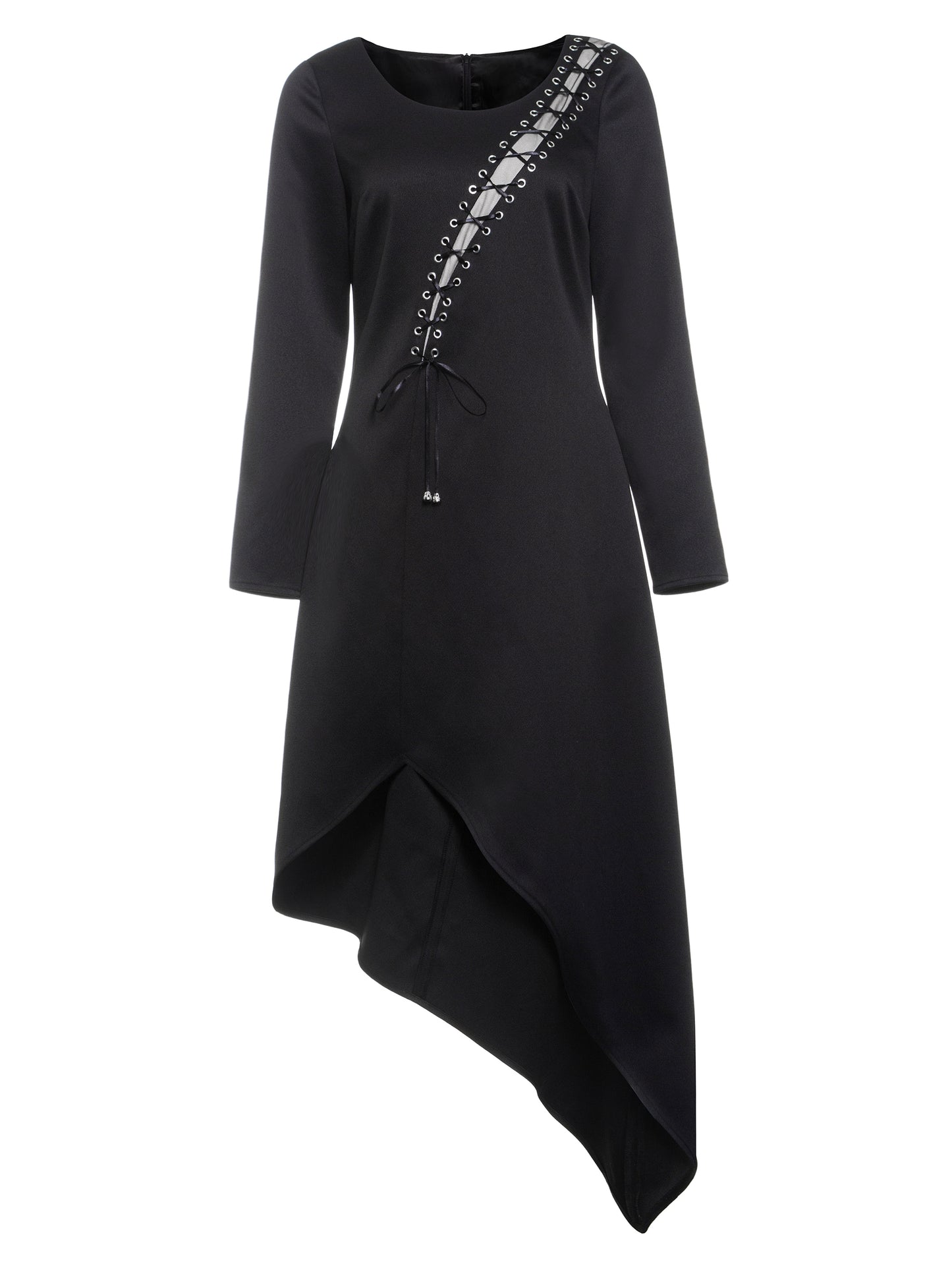 Mid-Calf Round Neck Asymmetric Long Sleeve Modern Women's Dress