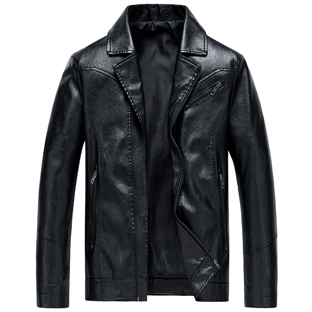 Lapel Standard Plain Zipper Men's Leather Jacket