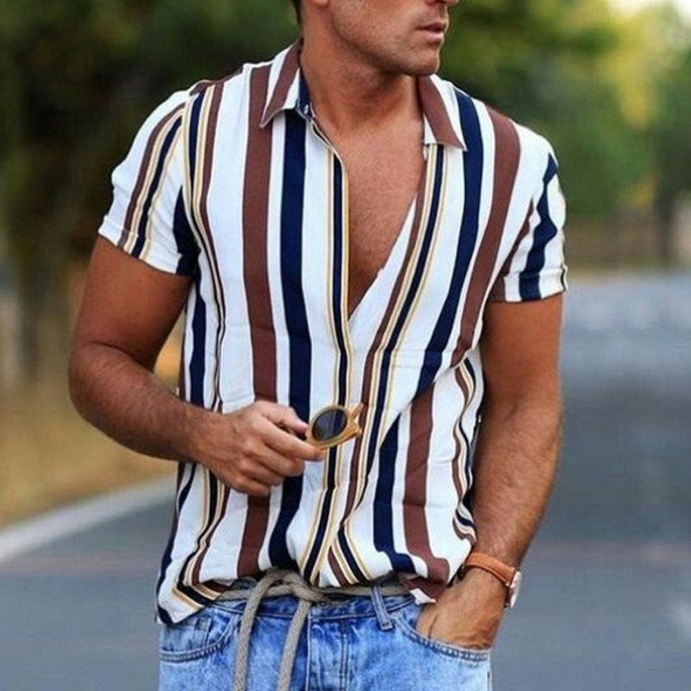 Print Stripe Casual Lapel Summer Men's Shirt