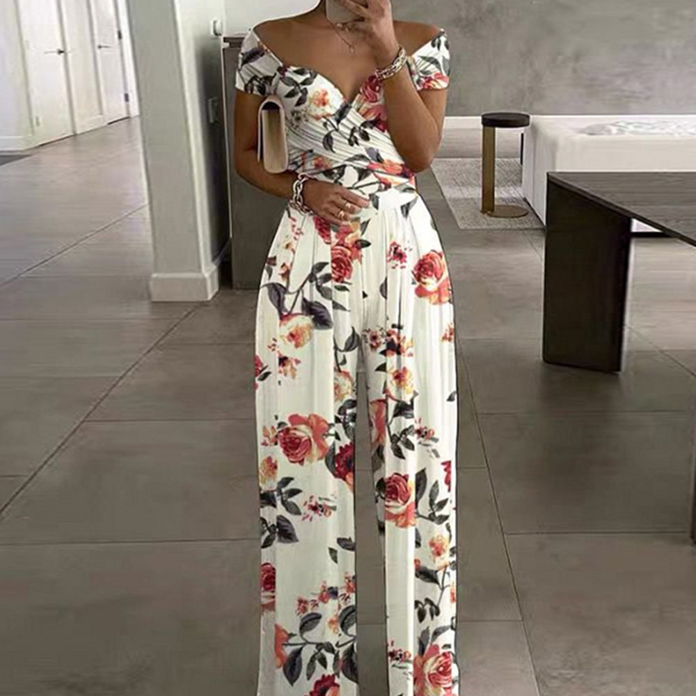 Fashion Floral Full Length Print Straight Women's Jumpsuit