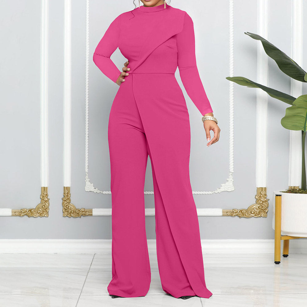 Full Length Office Lady Asymmetric Plain Mid Waist Women's Jumpsuit