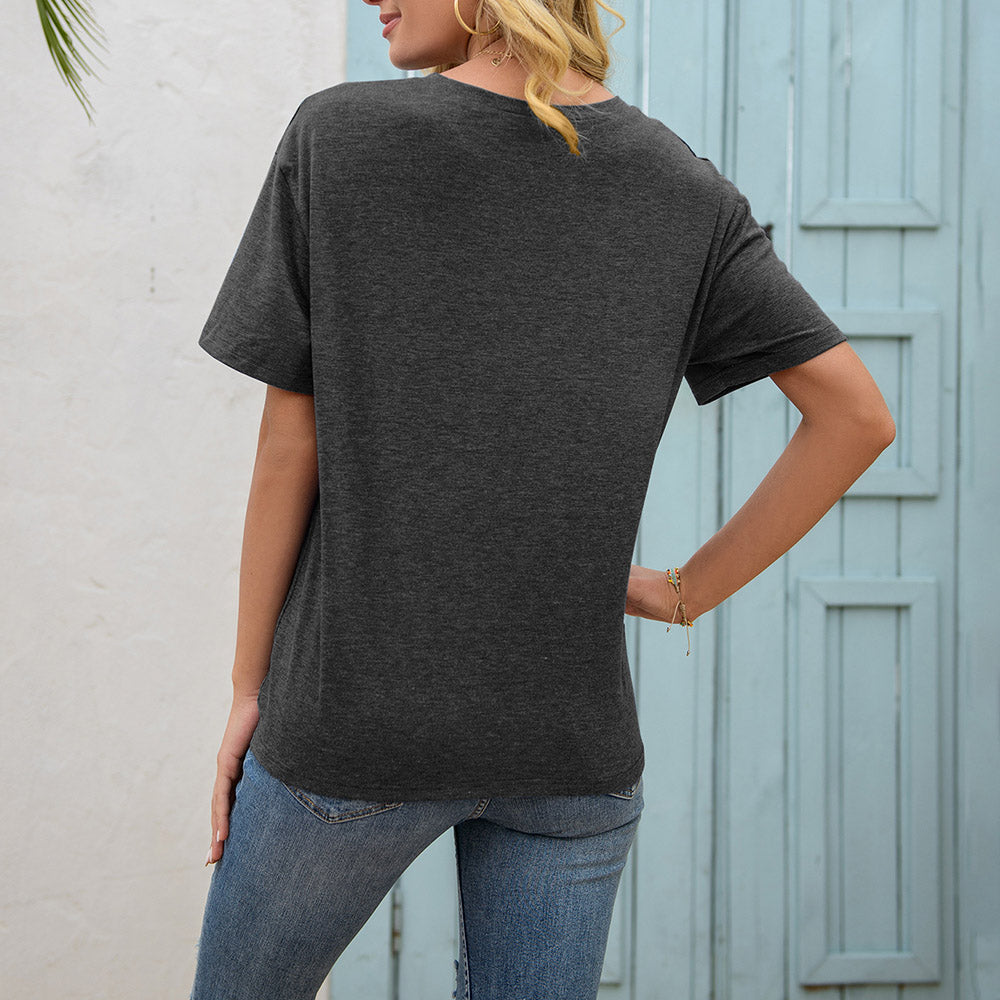 V-Neck Plain Short Sleeve Mid-Length Summer Women's T-Shirt