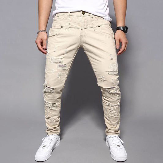 Straight Plain Hole Casual Men's Jeans