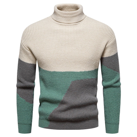 Color Block Patchwork Turtleneck Standard Slim Men's Sweater