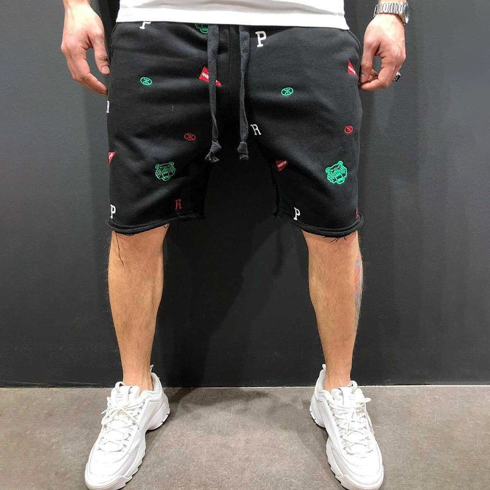 Straight Harem Embroidery Cartoon Casual Men's Shorts