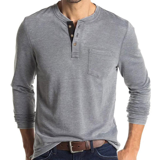 Round Neck Plain European Pocket Slim Men's T-shirt