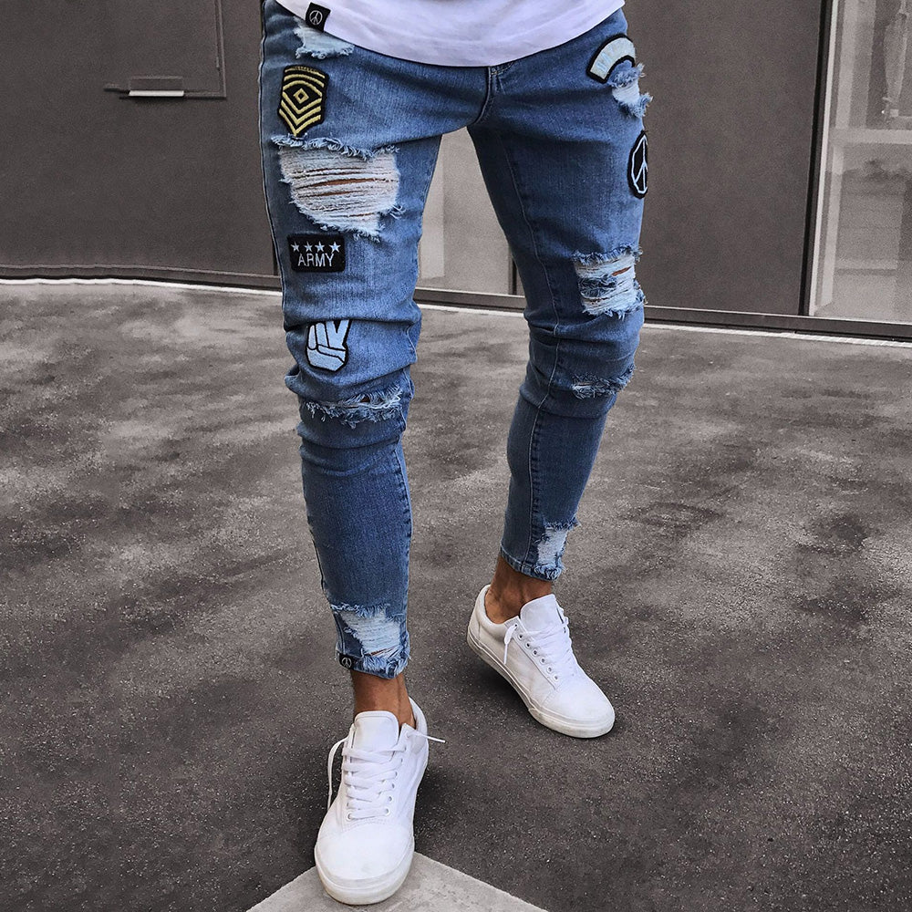 Pencil Pants Patchwork Mid Waist Men's Jeans