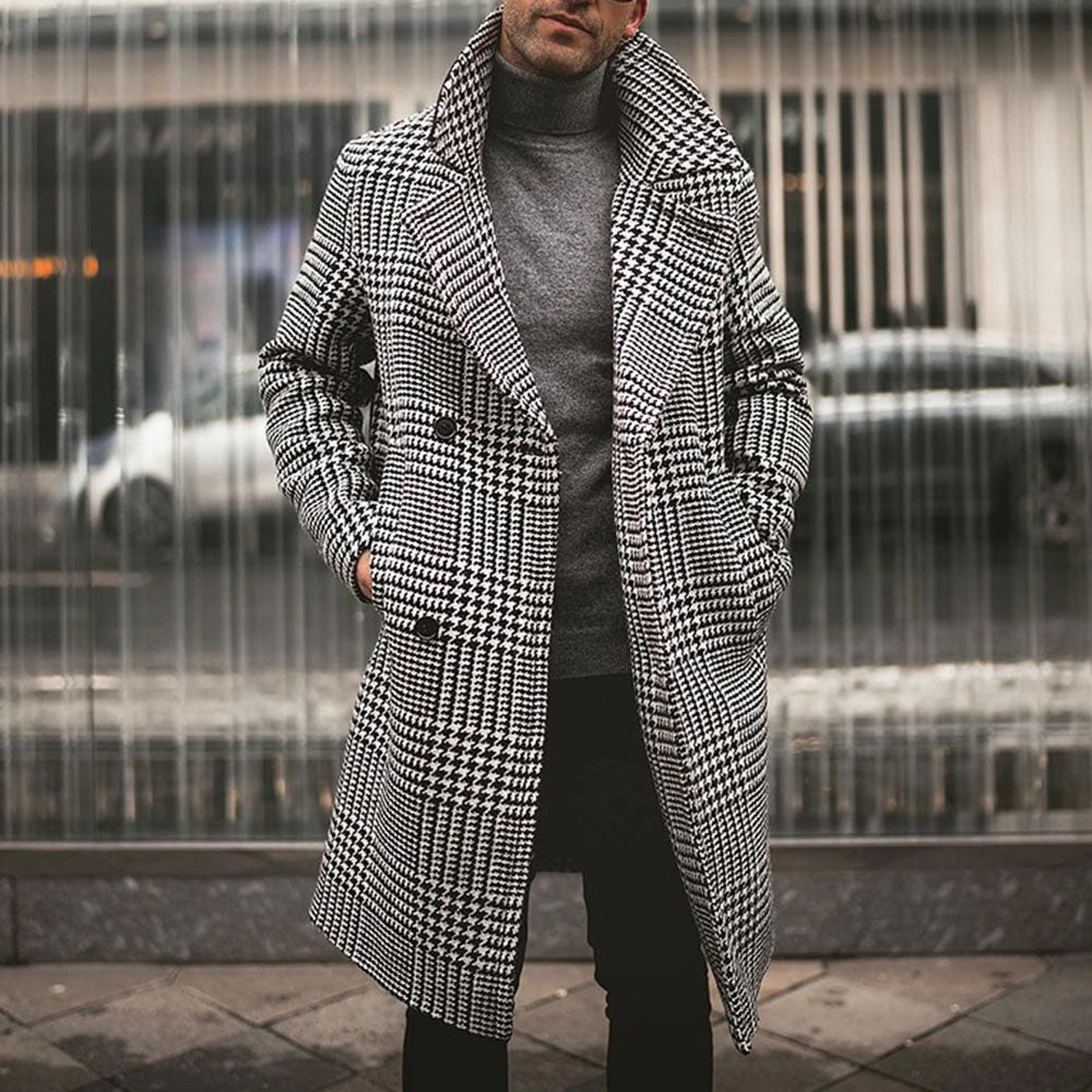 Print Plaid Mid-Length A Line Men's Coat