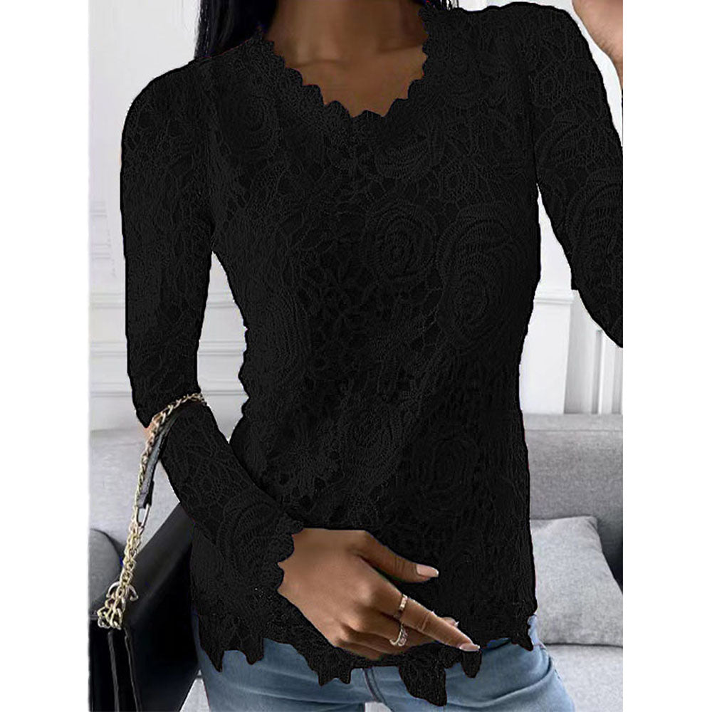 Round Neck Floral Lace Standard Women's Blouse