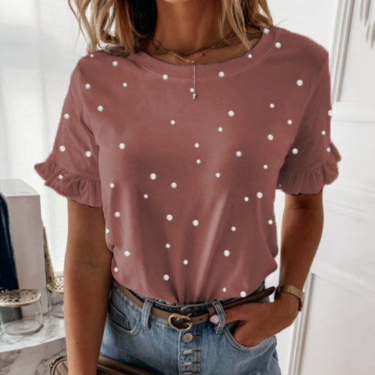 Polka Dots Standard Round Neck Short Sleeve Casual Women's T-Shirt