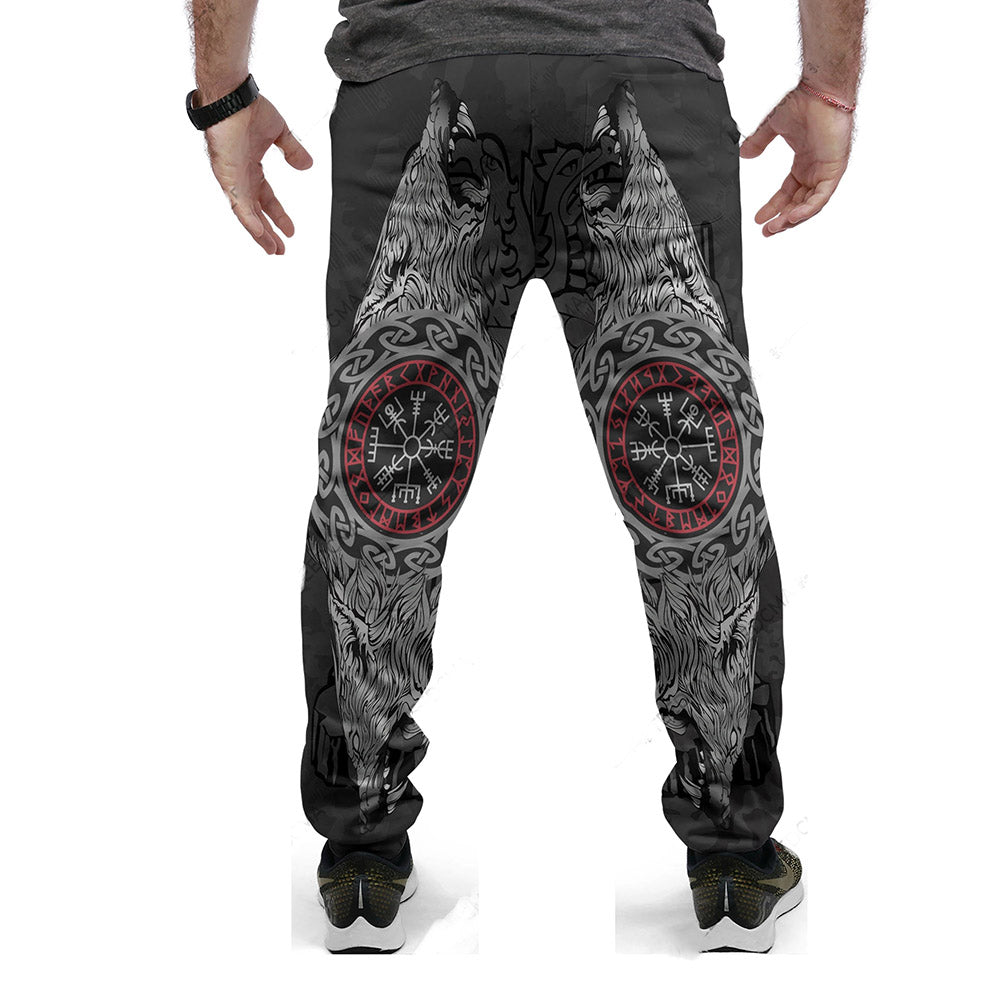 Viking Iceland Fenrir Wolf and Vegvisir 3D All Over Printed Men's Casual Pants