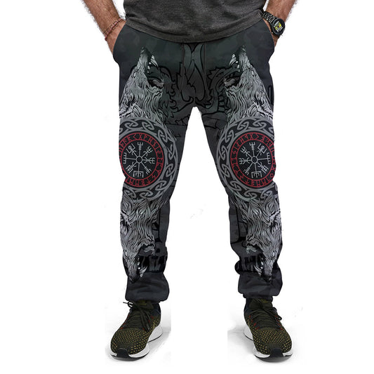 Viking Iceland Fenrir Wolf and Vegvisir 3D All Over Printed Men's Casual Pants