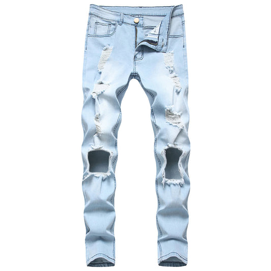 Thin Plain Pencil Pants Hole Low Waist Men's Jeans