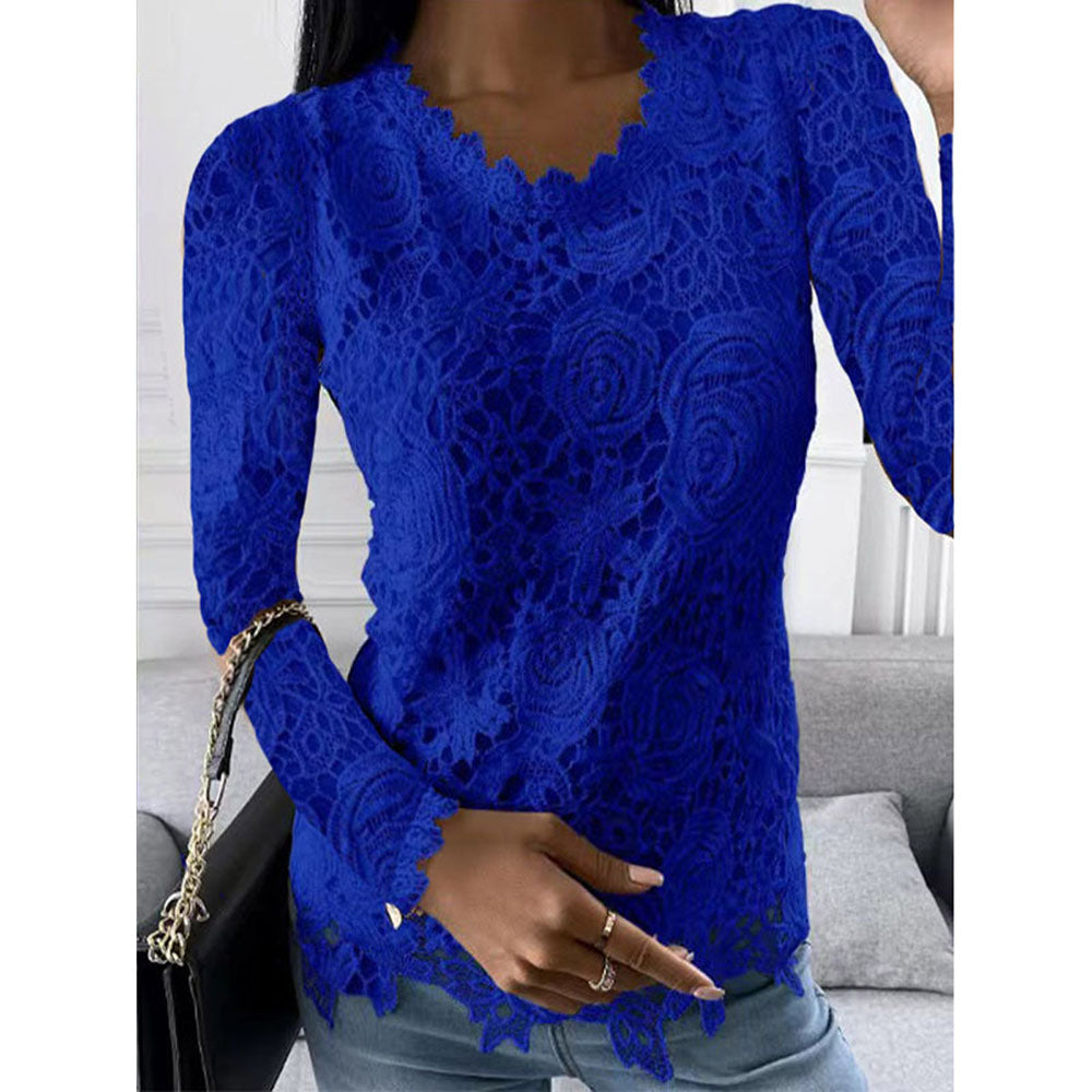 Round Neck Floral Lace Standard Women's Blouse