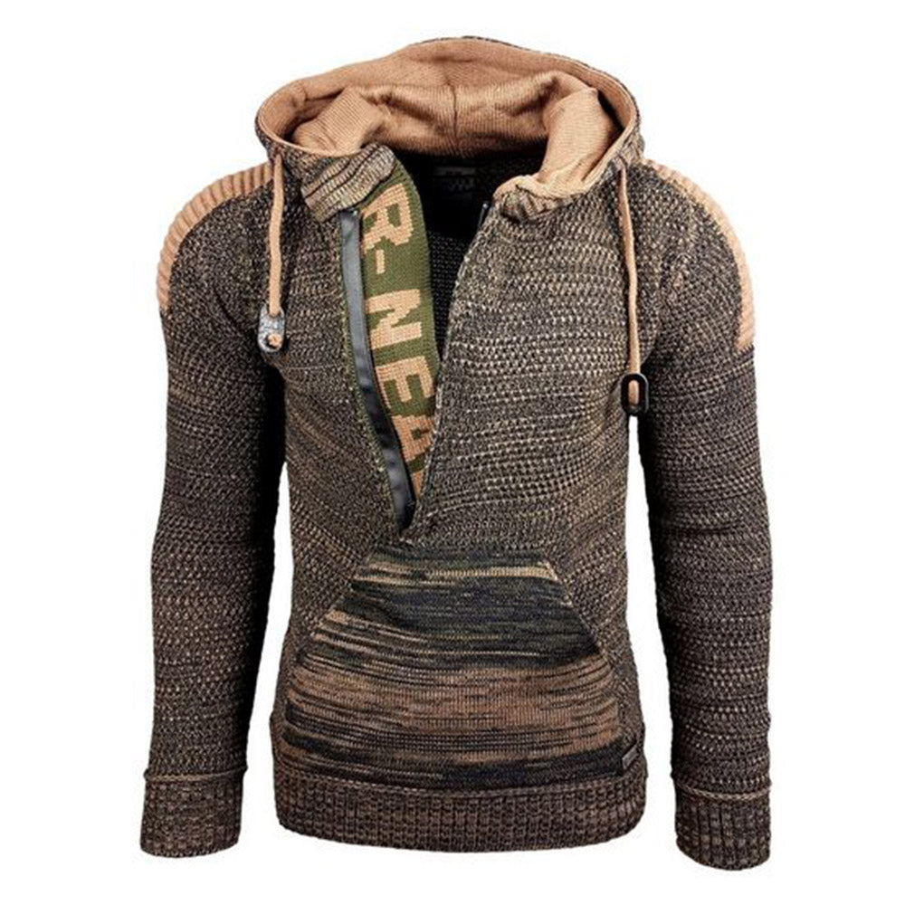 Hooded Camouflage Pocket Standard Slim Men's Sweater