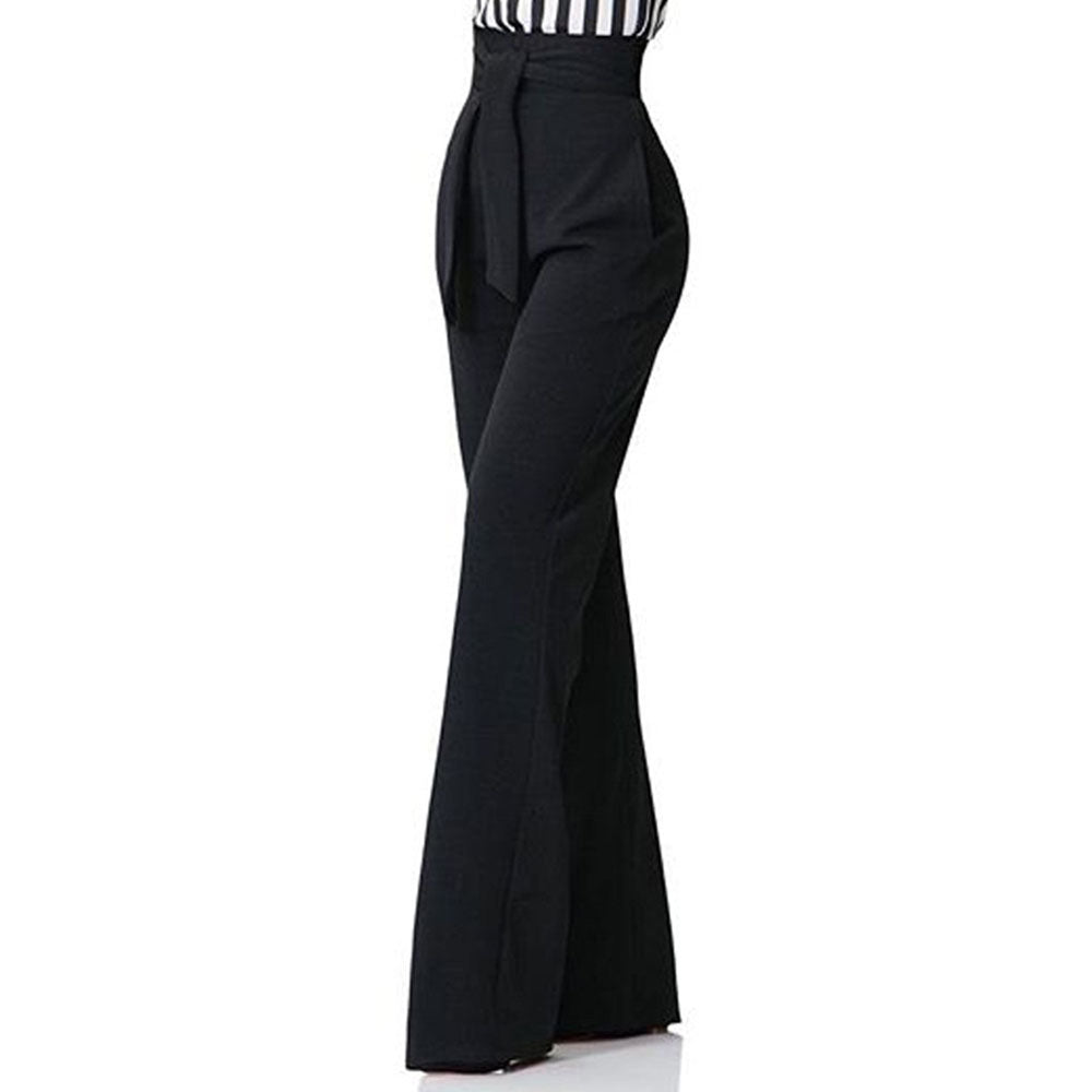 Belt Plain Loose Full Length Women's Casual Pants