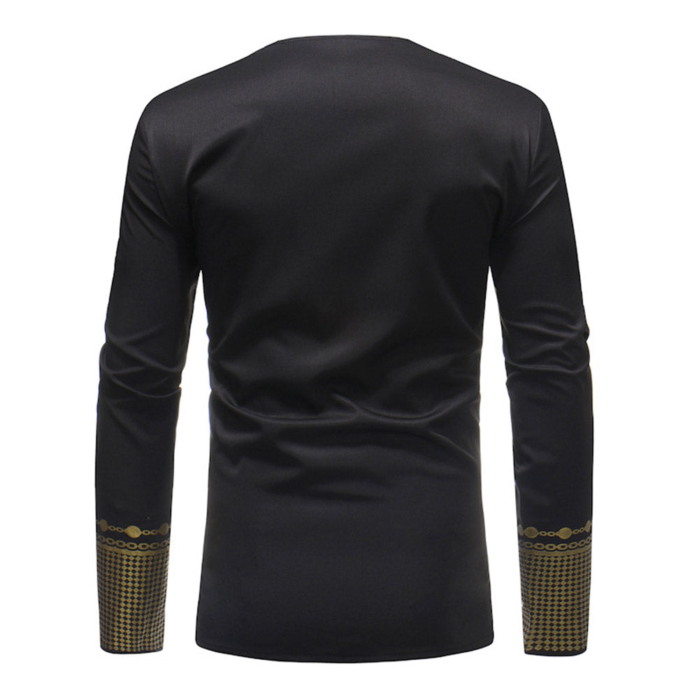 Dashiki Shirts - Ethnic Round Neck Print Slim Men's Shirt