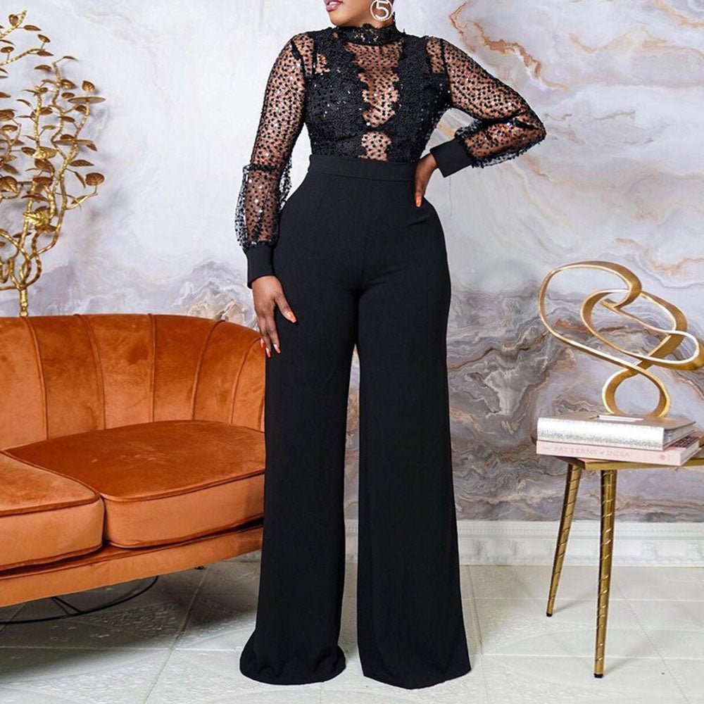 Plain See-Through Office Lady Full Length Slim Women's Jumpsuit