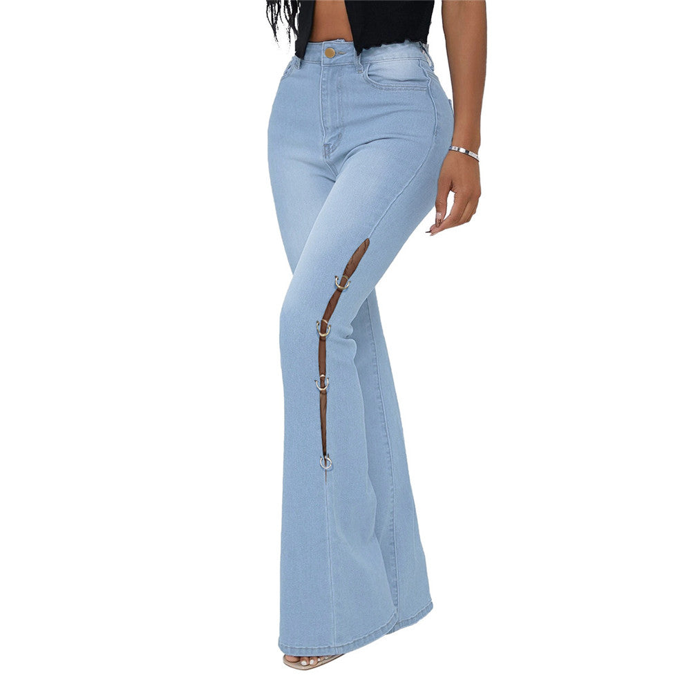 Plain Hollow Bellbottoms Slim Women's Jeans