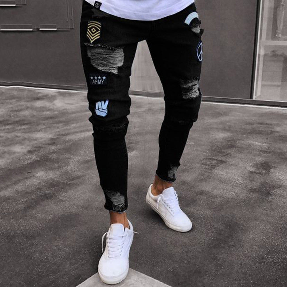 Pencil Pants Patchwork Mid Waist Men's Jeans