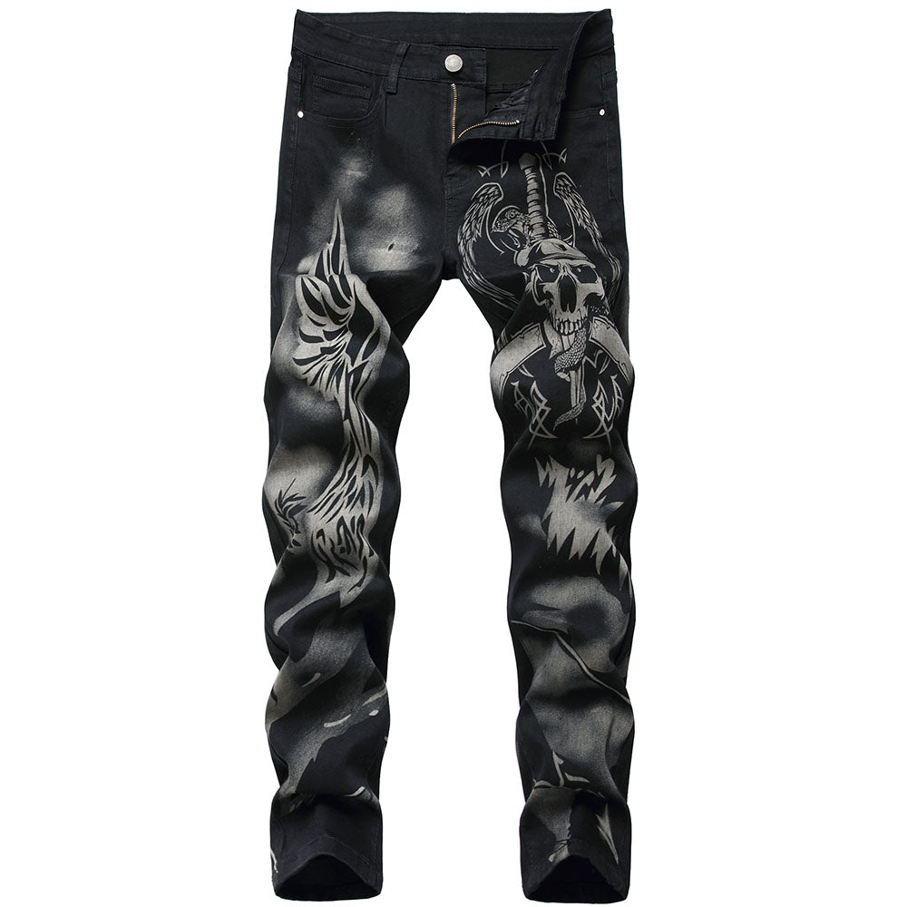 Skull Straight Print European Men's Jeans