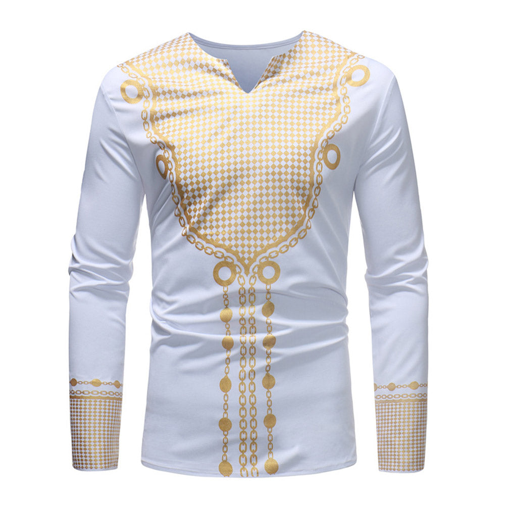 Dashiki Shirts - Ethnic Round Neck Print Slim Men's Shirt