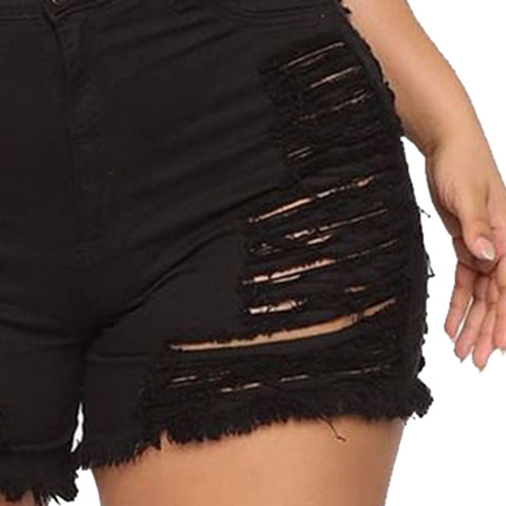 Plain Hole Skinny Women's Shorts