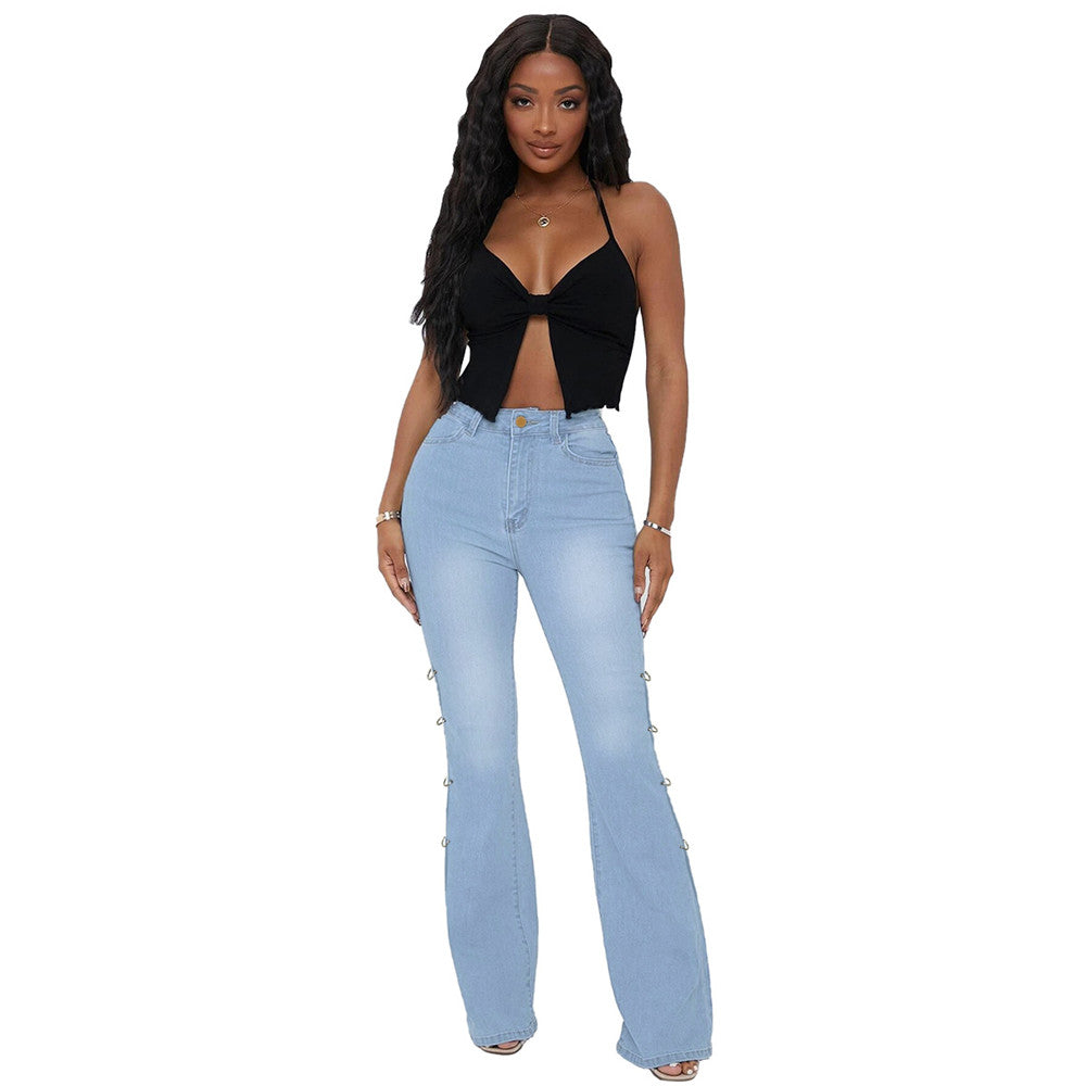 Plain Hollow Bellbottoms Slim Women's Jeans