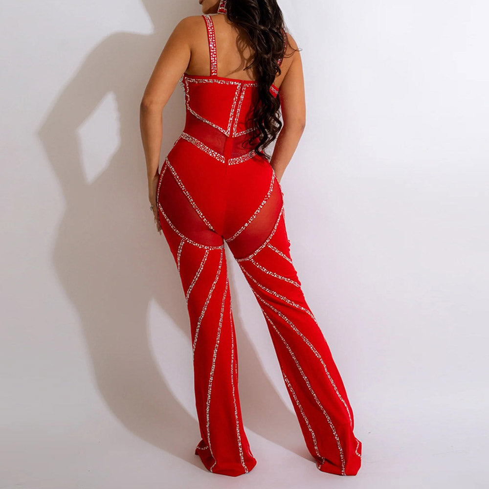 See-Through Full Length Western Mid Waist Women's Jumpsuit